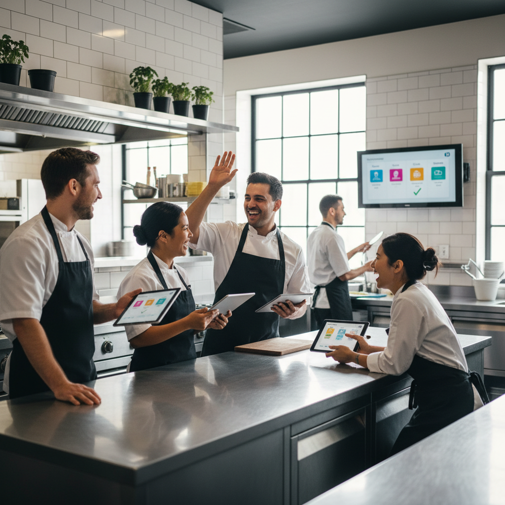 Restaurant staff efficiently working with SOPs