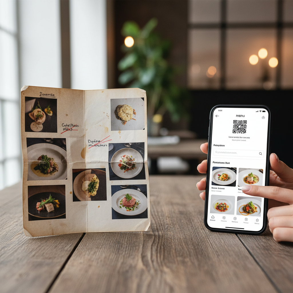 Comparison of paper menu vs digital QR menu