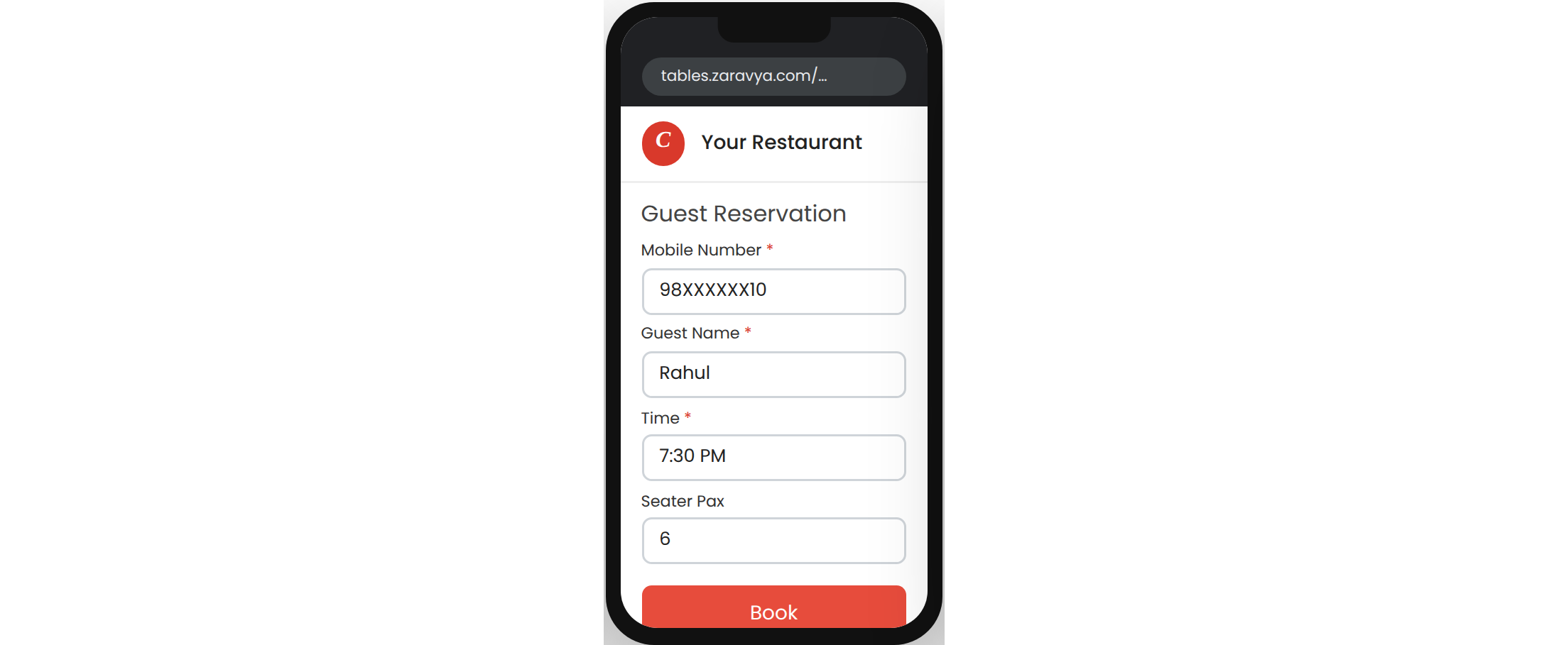 The guest booking form